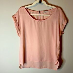 Light Pink Sheer Blouse with Short Zip Back Size Large